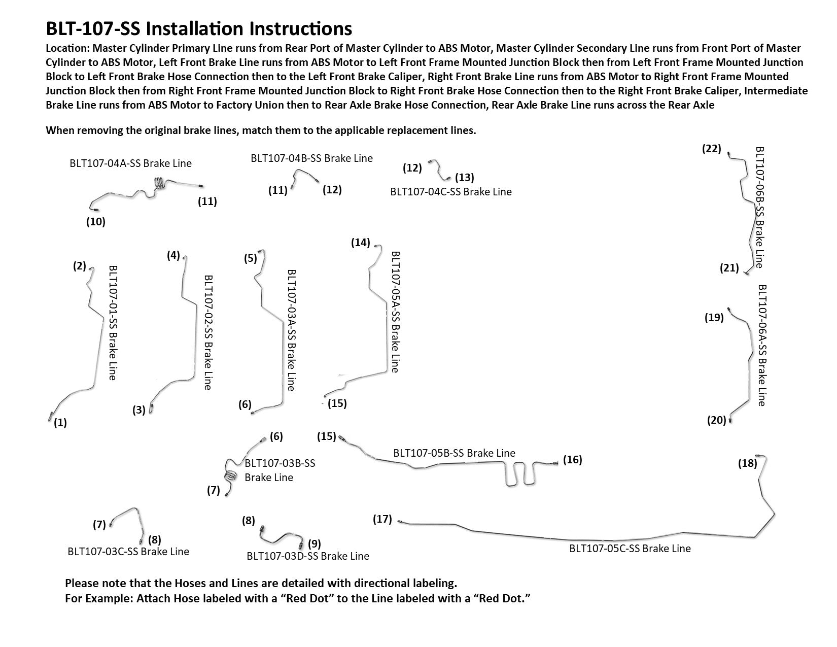 Toyota 4Runner Brake Line Set 1999 3.4L BLT-107-SS1H Stainless Steel