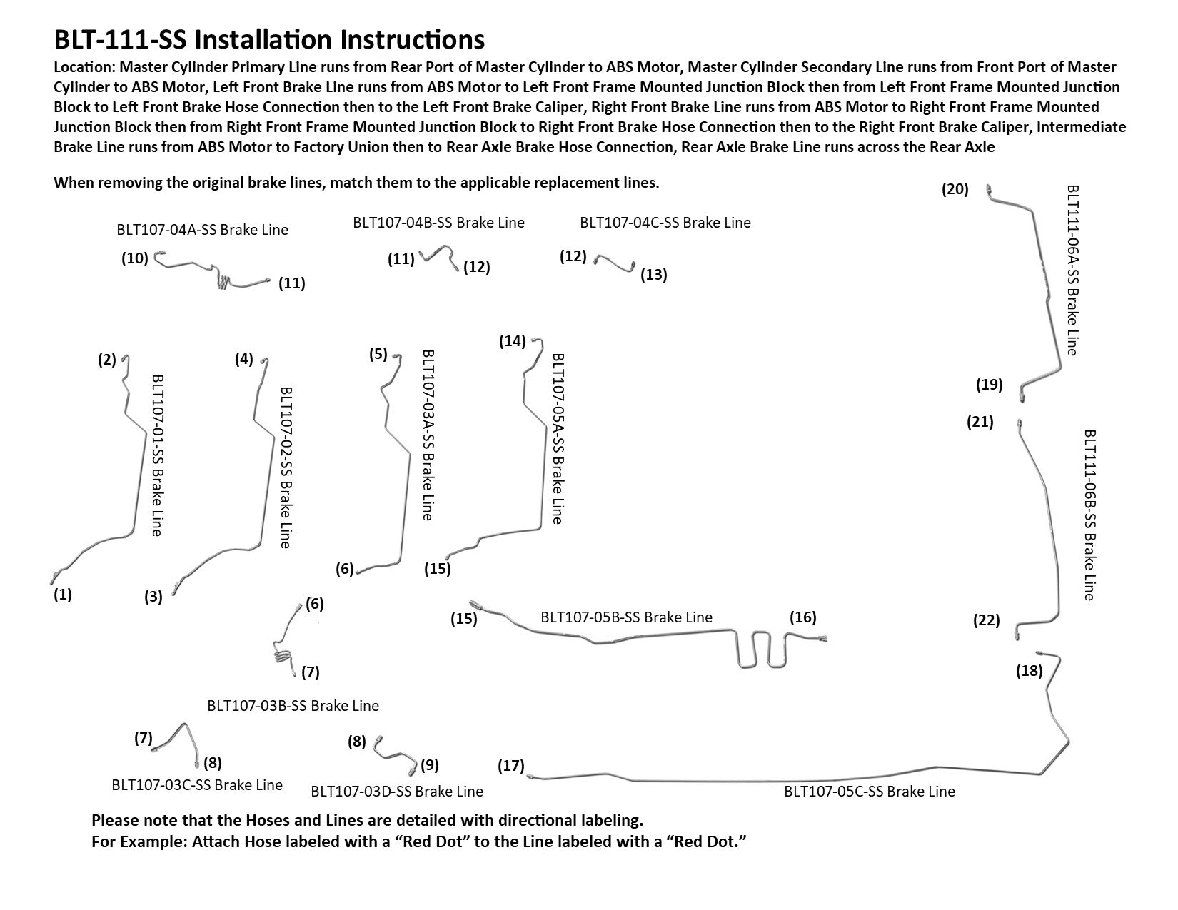 Toyota 4Runner Brake Line Set 1998 3.4L BLT-111-SS1F Stainless Steel