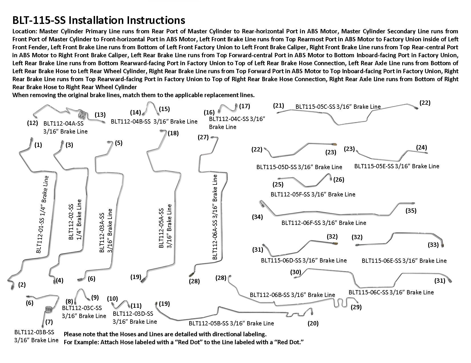 Toyota Tacoma Brake Line Set 2011 4WD Double Cab 6ft Bed 4.0L BLT-115-SS1H Stainless Steel