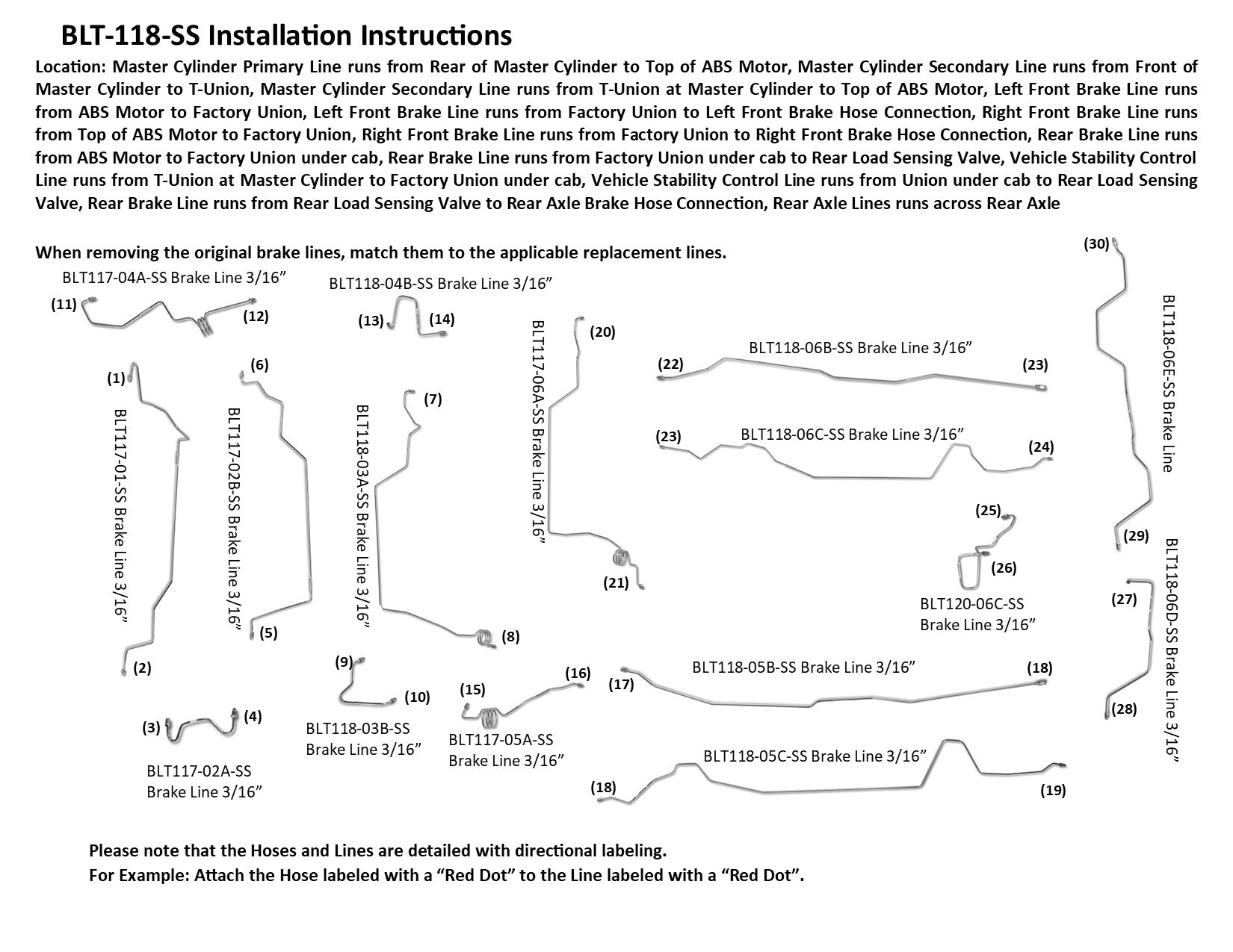 Juego de líneas de freno para Toyota Tacoma 2003 PreRunner 2WD Cabina doble Caja de 5 pies 2.7L BLT-118-SS1E Acero inoxidable