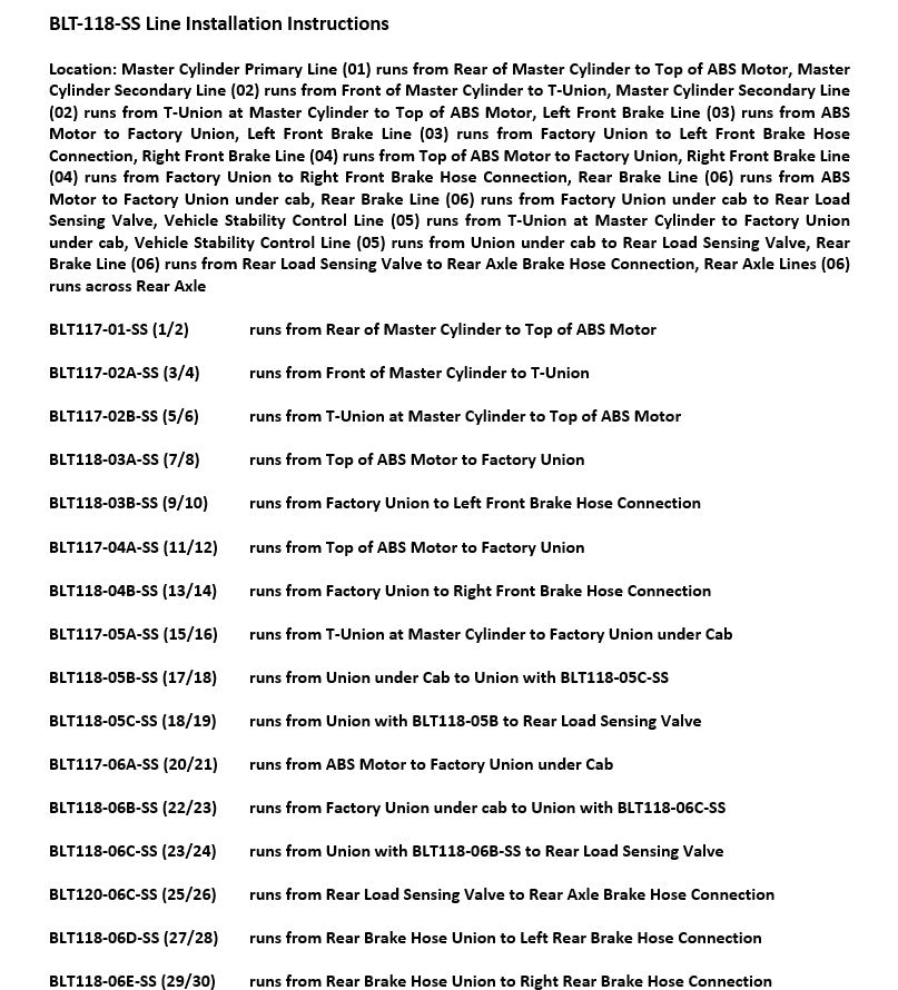 Juego de líneas de freno para Toyota Tacoma 2003 PreRunner 2WD Cabina doble Caja de 5 pies 2.7L BLT-118-SS1E Acero inoxidable