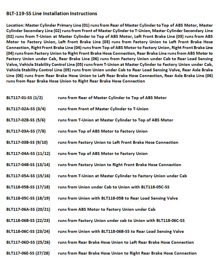 Toyota Tacoma Brake Line Set 2003 2WD Xtra Cab 6ft Bed 2.4L BLT-119-SS1B Stainless Steel