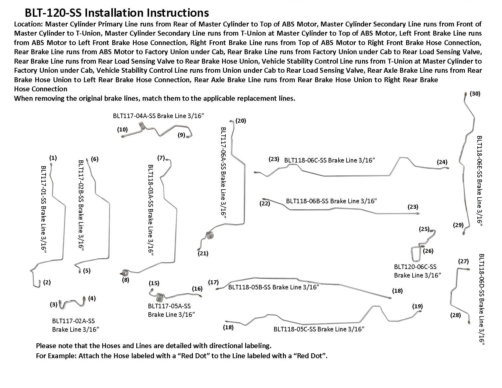 Toyota Tacoma Brake Line Set 2003 4WD Xtra Cab 6ft Bed 2.7L BLT-120-SS1C Stainless Steel