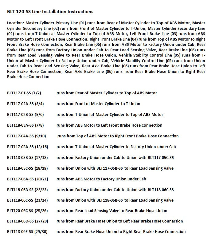 Toyota Tacoma Brake Line Set 2003 4WD Xtra Cab 6ft Bed 2.7L BLT-120-SS1C Stainless Steel