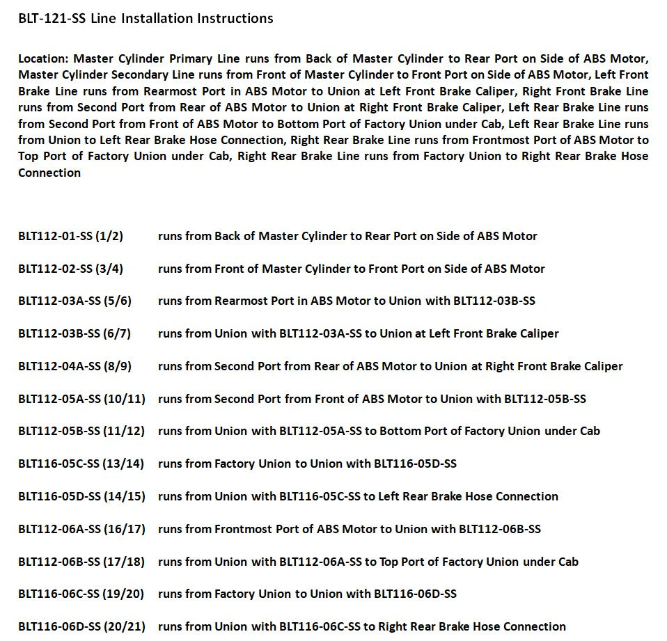 Toyota Tacoma Brake Line Set 2010 PreRunner 2WD Reg Cab 6ft Bed 2.7L BLT-121-SS2B Stainless Steel