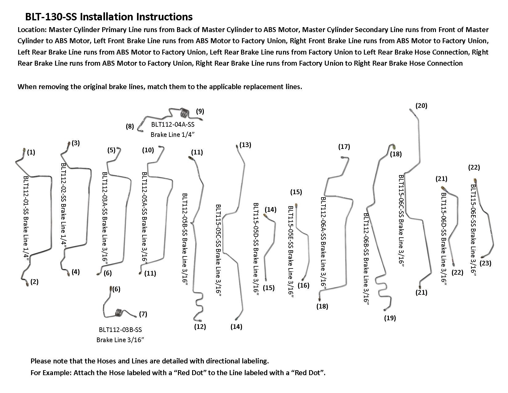 Toyota Tacoma PreRunner Brake Line Set 2010 2WD Double Cab 6ft Bed 2.7L BLT-130-SS1B Stainless Steel
