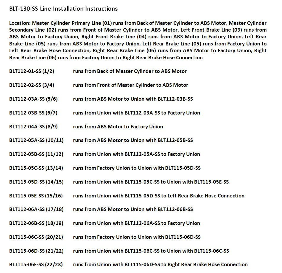 Toyota Tacoma PreRunner Brake Line Set 2010 2WD Double Cab 6ft Bed 2.7L BLT-130-SS1B Stainless Steel