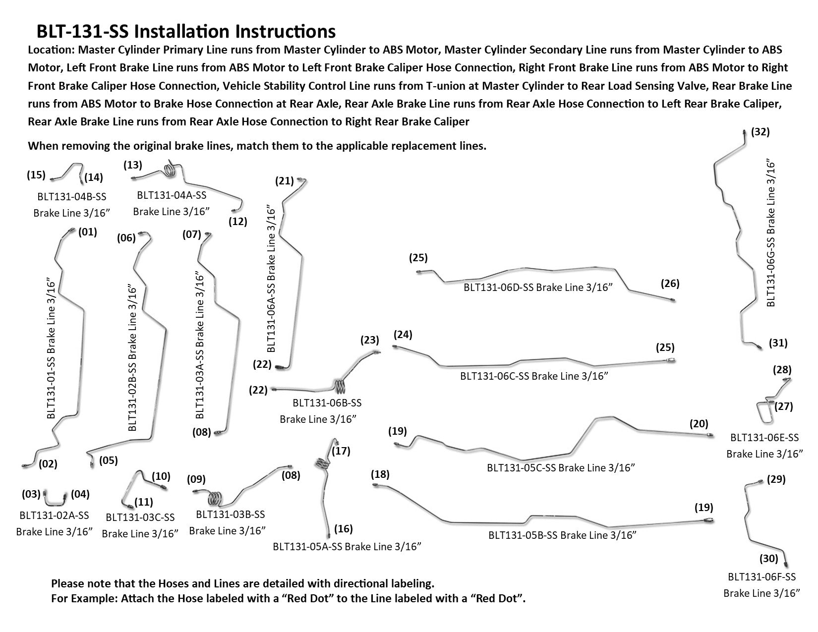 Toyota Tacoma Brake Line Set 2000 4WD Reg Cab 6ft Bed 2.7L BLT-131-SS1C Stainless Steel