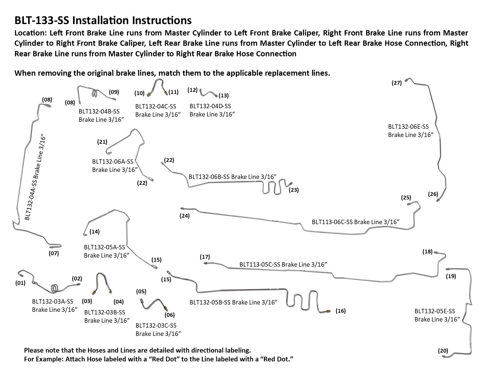 Toyota 4Runner Brake Line Set 2005 4.0L BLT-133-SS1B Stainless Steel