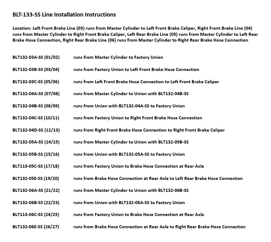 Toyota 4Runner Brake Line Set 2005 4.0L BLT-133-SS1B Stainless Steel