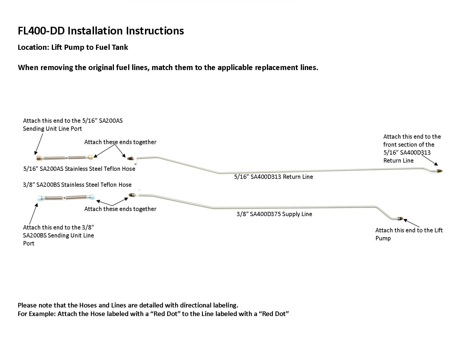 Chevy Truck Rear Fuel Line Set 1994 Ext Cab 6.5 ft Bed 2WD Diesel FL400-DD1E