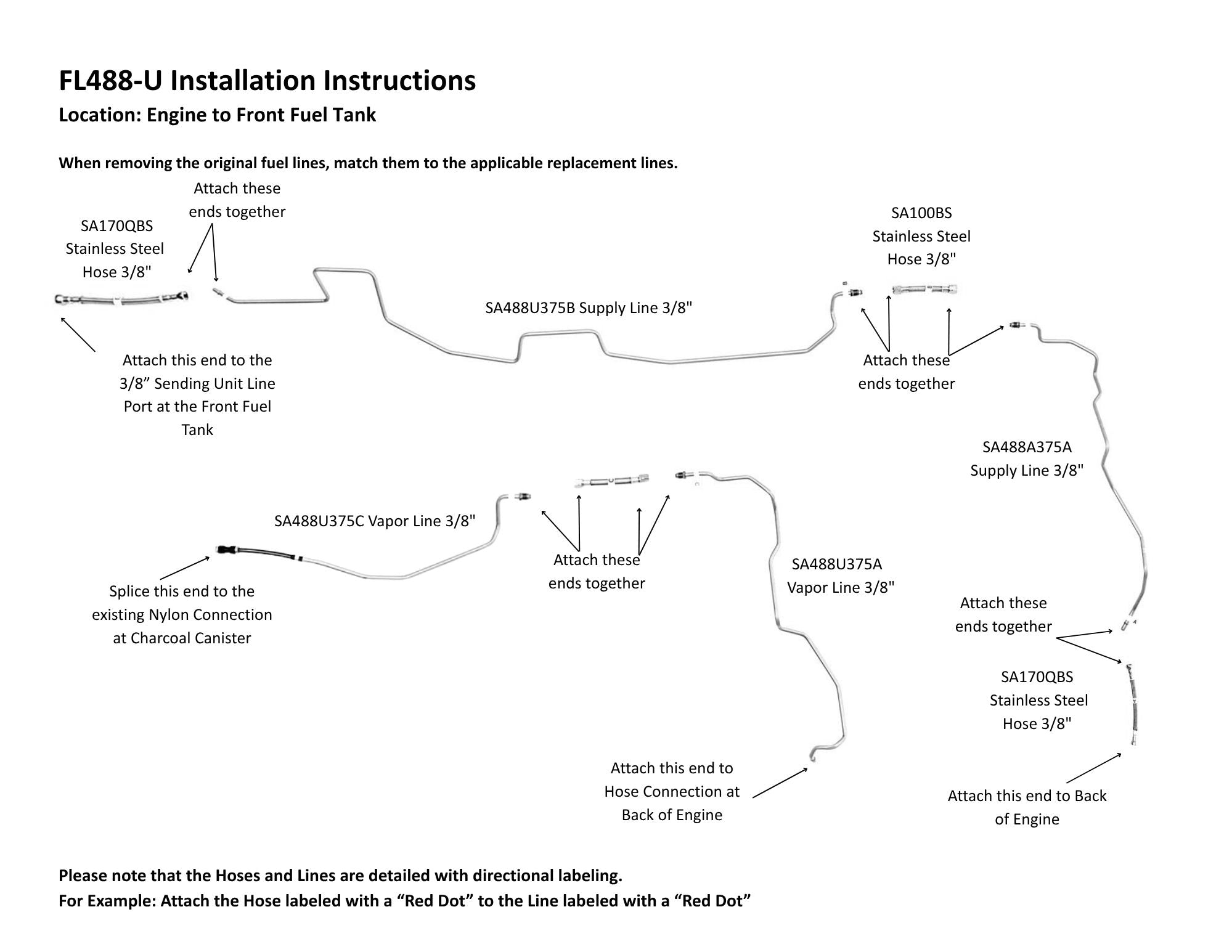 GMC Sierra Fuel Line Set 2010 Reg Cab 137" WB 2WD & 4WD 6.0L FL488-U2G