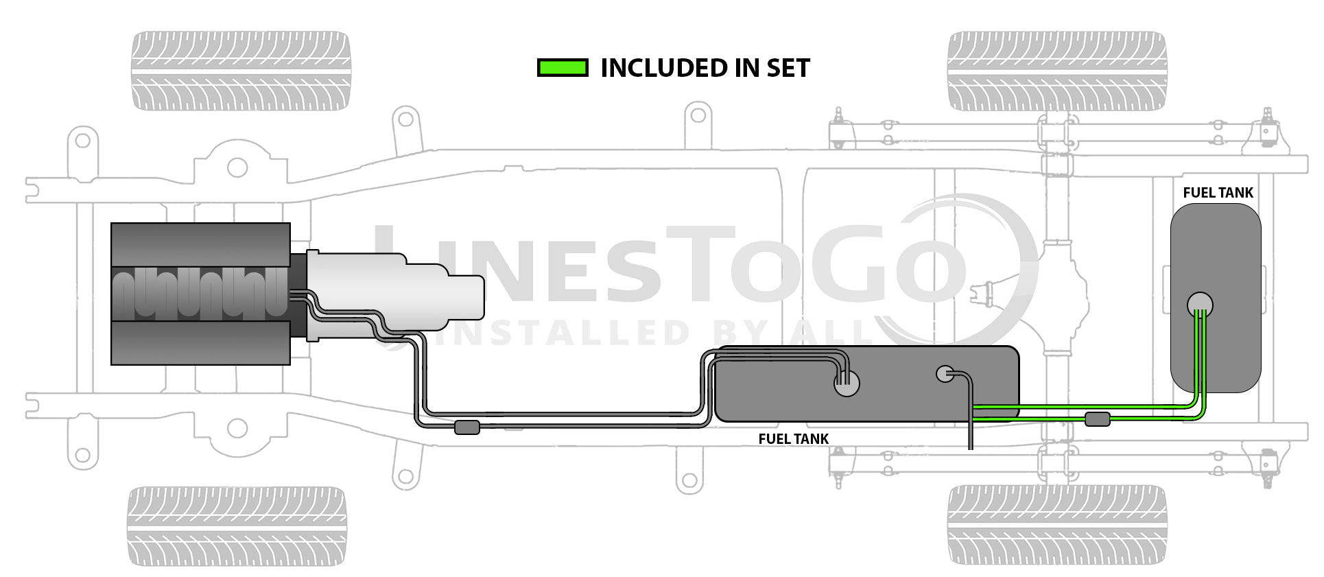 Ensemble de conduites de carburant auxiliaires GMC TopKick 2006 C4500/5500 avec réservoir auxiliaire Code RPO NG6 8,1 L d'essence FL688-B2K
