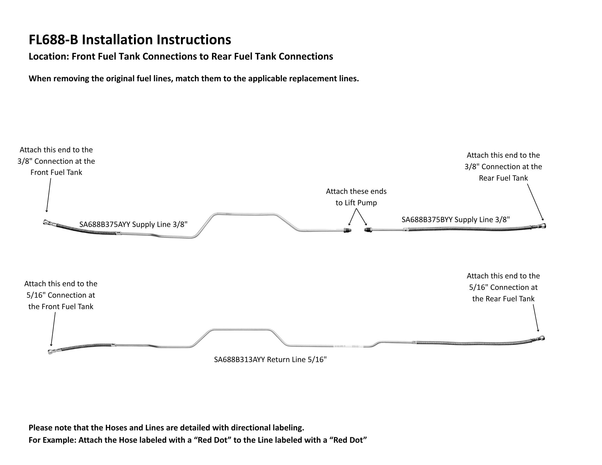 GMC TopKick Auxiliary Fuel Line Set 2004 C4500/5500 w/Auxiliary Tank RPO Code NG6 6.6L Diesel FL688-B2B