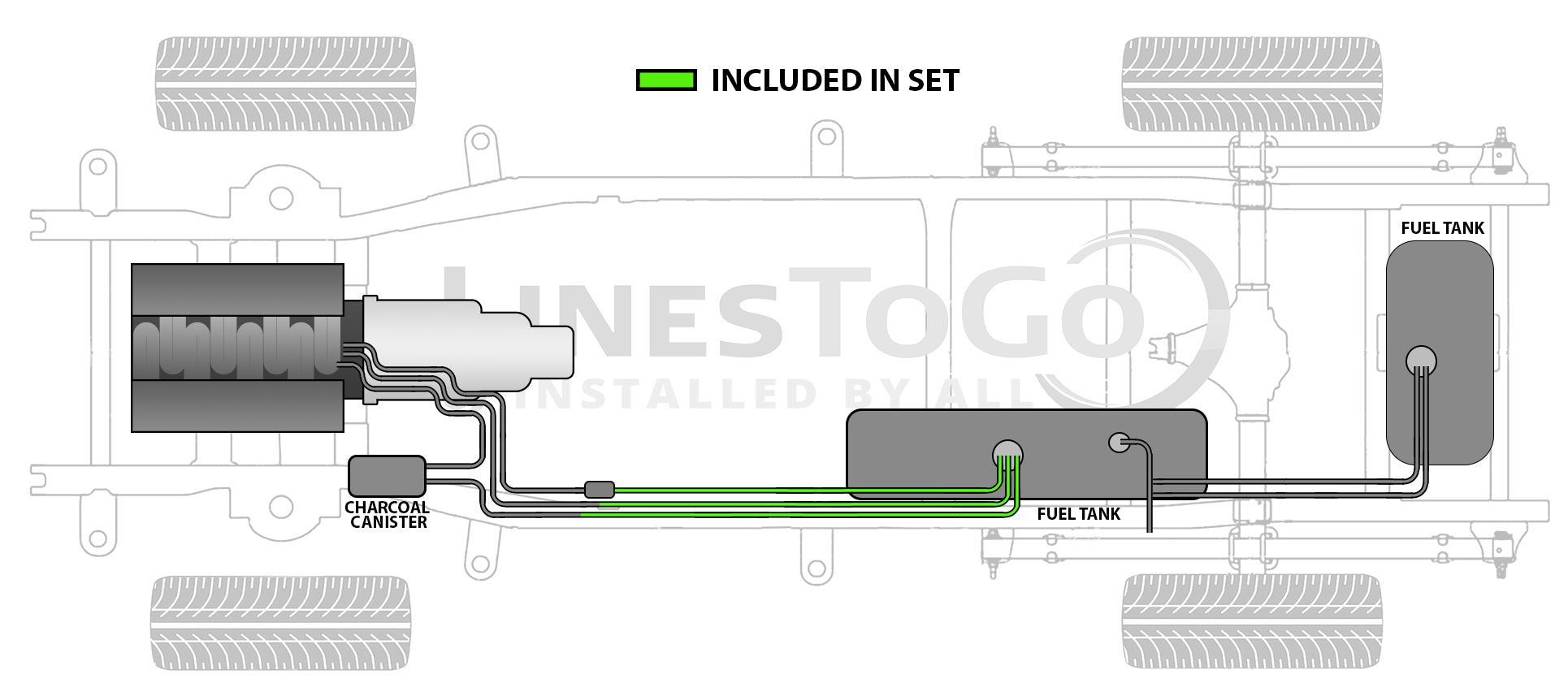 Chevy Kodiak Intermediate Fuel Line Set 2008 C4500/5500 w/152" WB RPO Code EG9 w/RPO Code NG6 w/Dual Tanks 8.1L FL688-K1C