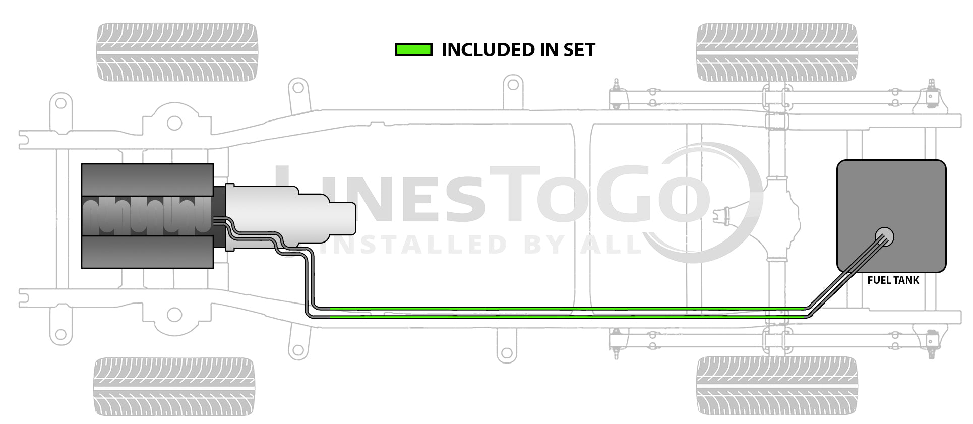 Juego de línea de combustible intermedia TopKick para GMC 2005 C4500/5500 con WB de 152" y código RPO EG9 con tanque de montaje trasero solamente FL688-L1C