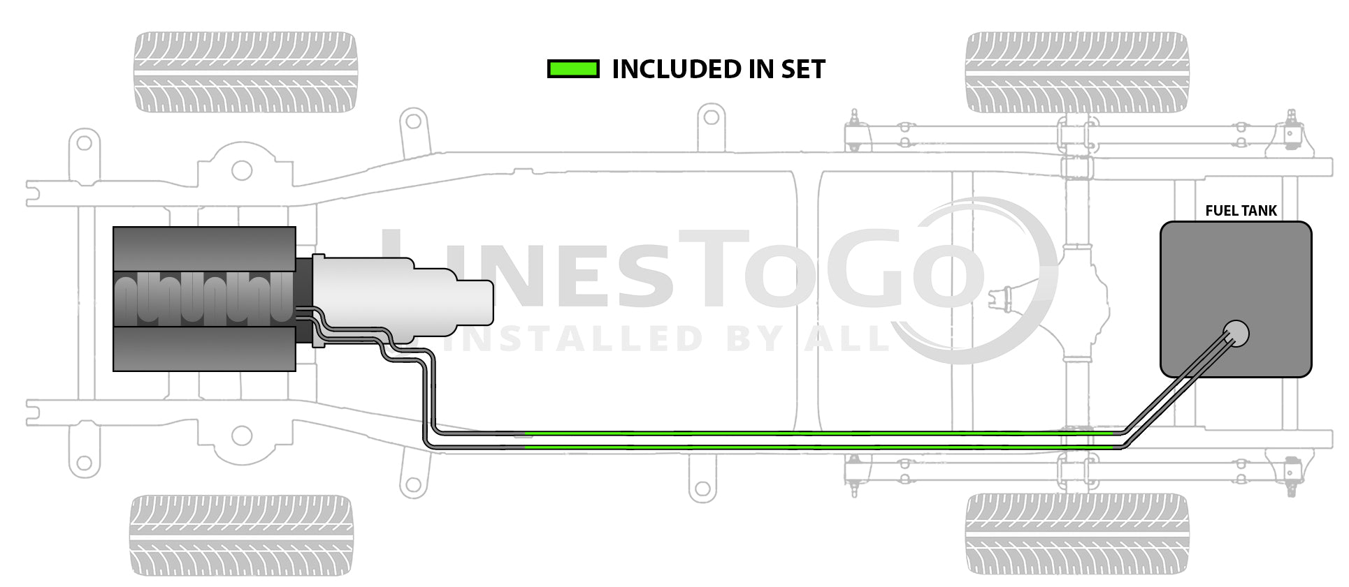 Ensemble de conduites de carburant arrière pour Chevy Kodiak 2004 Reg Cab C4500/5500 avec 165,5" WB avec réservoir monté à l'arrière 6,6L FL688-S2B