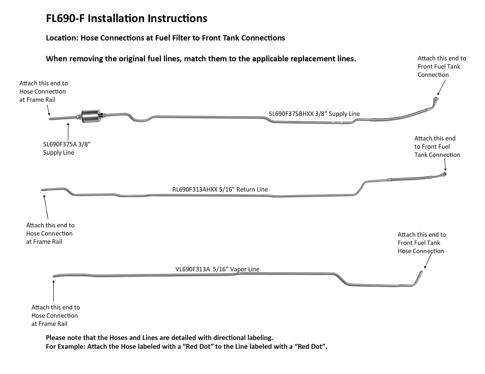 GMC TopKick Intermediate Fuel Line Set 2005 C4500/5500 Reg Cab w/128" WB 8.1L FL690-F2C