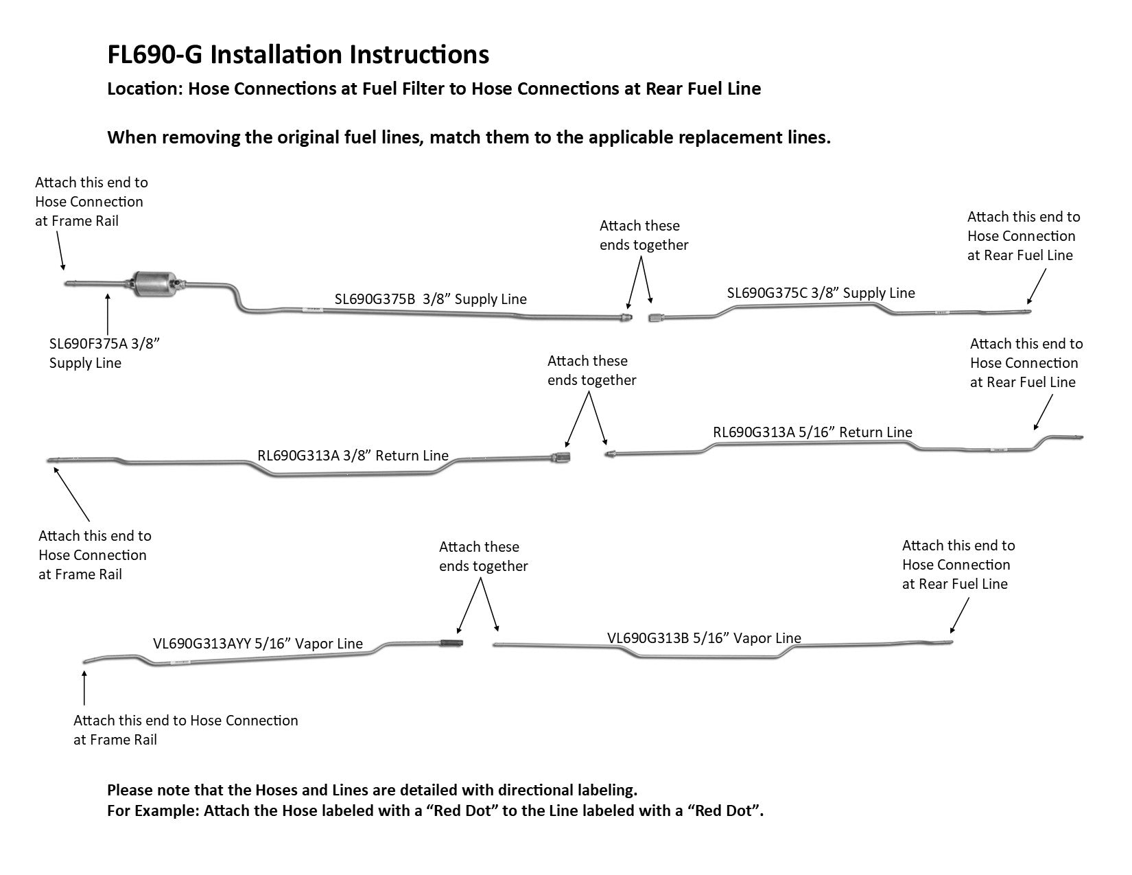 GMC TopKick Intermediate Fuel Line Set 2004 C4500/5500 Reg Cab 152" WB 8.1L FL690-G2B