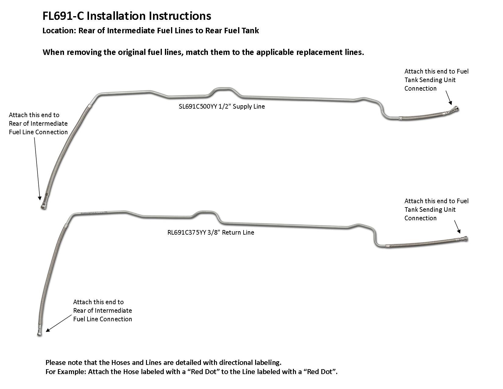 Chevy Kodiak Rear Fuel Line Set 2009 C4500/5500 Reg Cab 6.6L FL691-C1B
