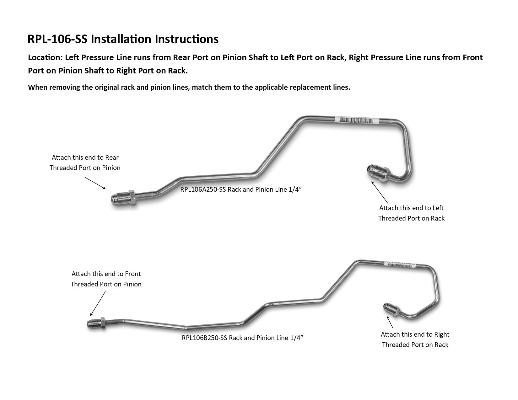 Mitsubishi Endeavor Rack and Pinion Line Set 2004 3.8L RPL-106-SS1A Stainless Steel