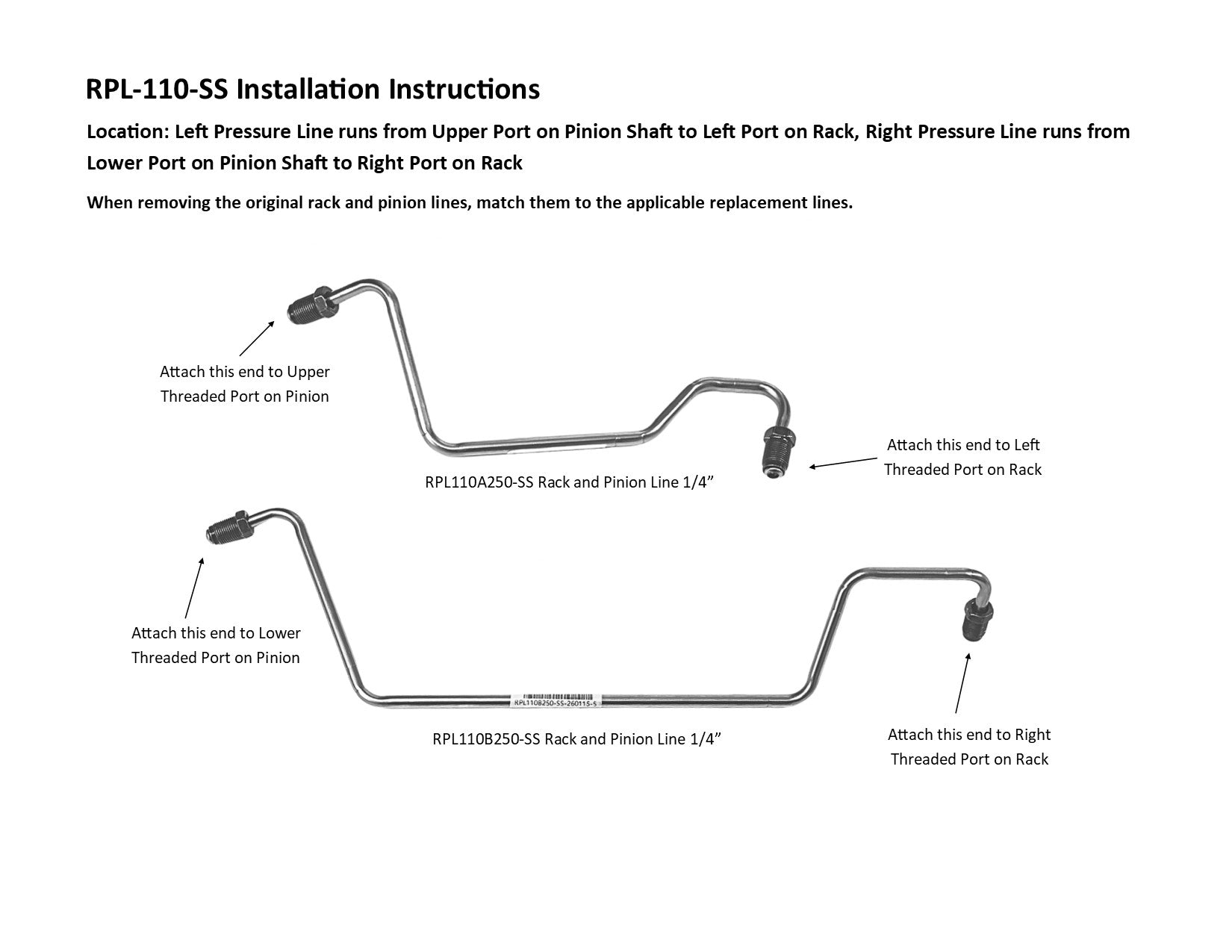Chevy Aveo Rack and Pinion Line Set 2004 1.6L RPL-110-SS1A Stainless Steel