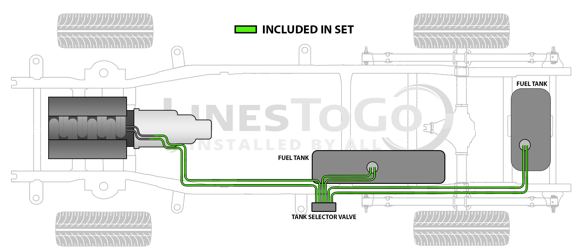 Ford F350 Fuel Line Set 1992 Crew Cab 8ft Bed w/Dual Tanks 7.3L Non-Turbocharged SS108-A1A Stainless Steel