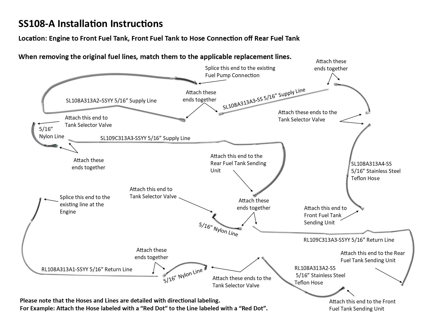 Ford F350 Fuel Line Set 1994 Crew Cab 8ft Bed w/Dual Tanks 7.3L Non-Turbocharged SS108-A1C Stainless Steel