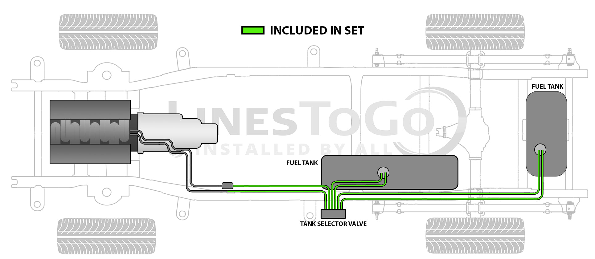Ford 350 Rear Fuel Line Set 1996 Reg Cab 8ft Bed w/Dual Tanks Diesel SS109-C2B Stainless Steel