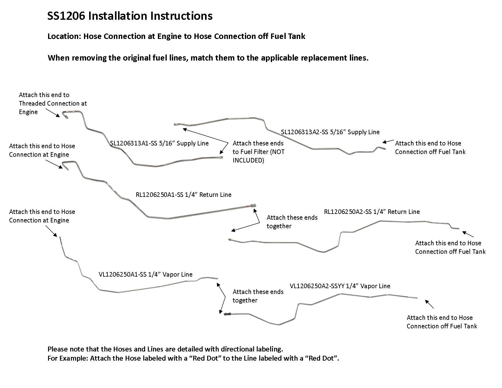 Toyota Tacoma Fuel Line Set 2001 RWD PreRunner Double Cab 5ft Bed 3.4L SS1206-3A Stainless Steel