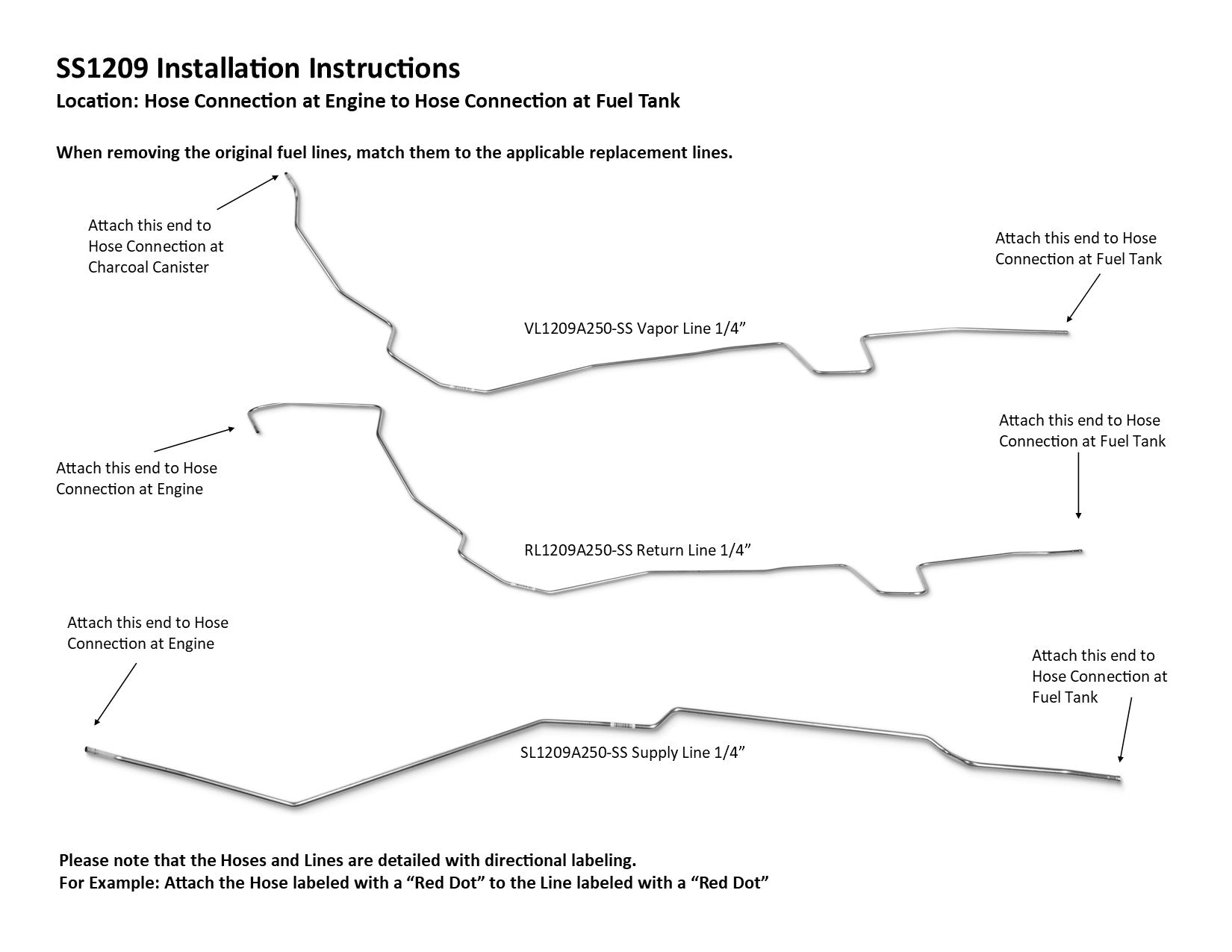 Toyota Pickup Fuel Line Set 07/1983 4WD Reg Cab 6.5ft Bed 2.2L SS1209-4A Stainless Steel