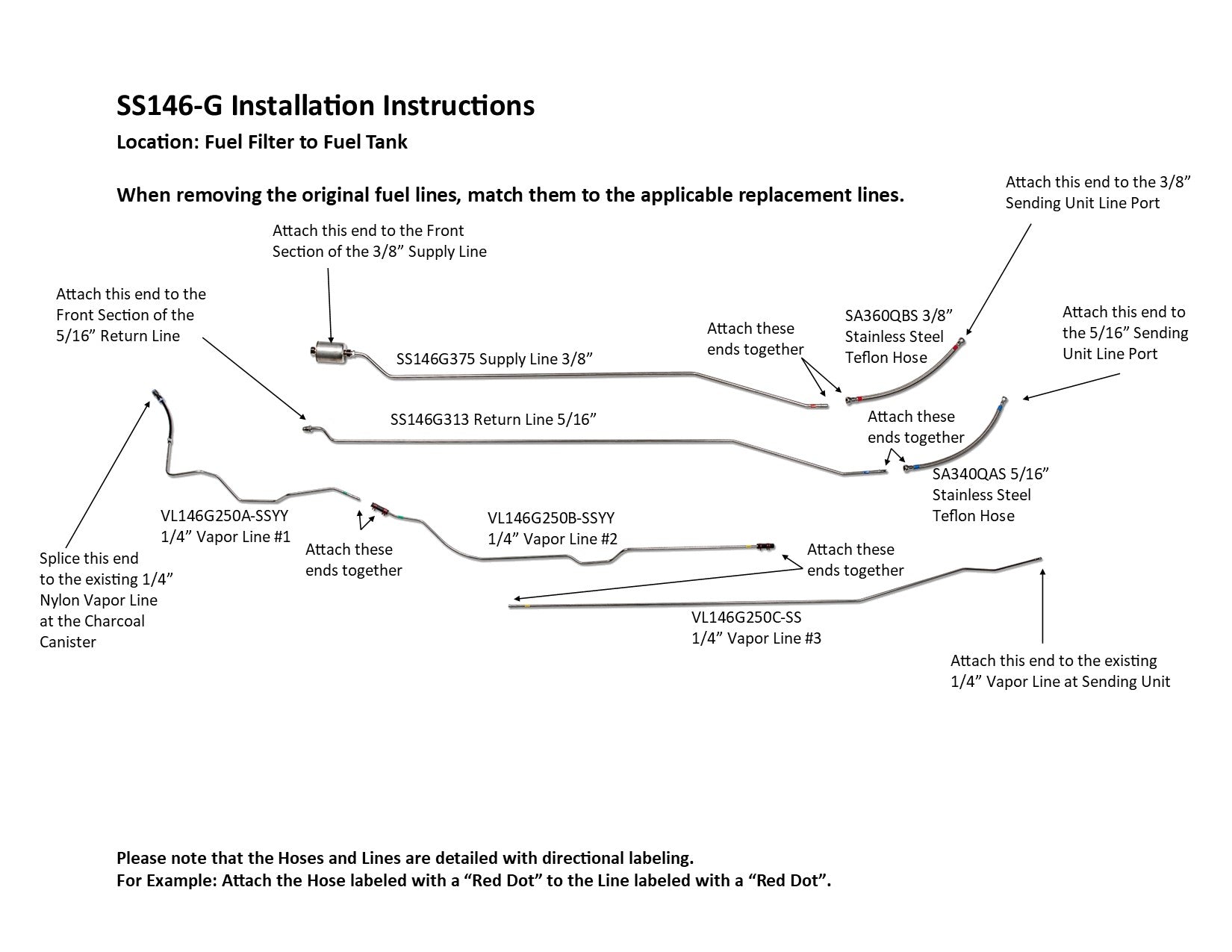 Chevy Truck Rear Fuel Line Set 1998 Ext Cab 6.5 ft Bed 4WD 5.7L SS146-G2B Stainless Steel