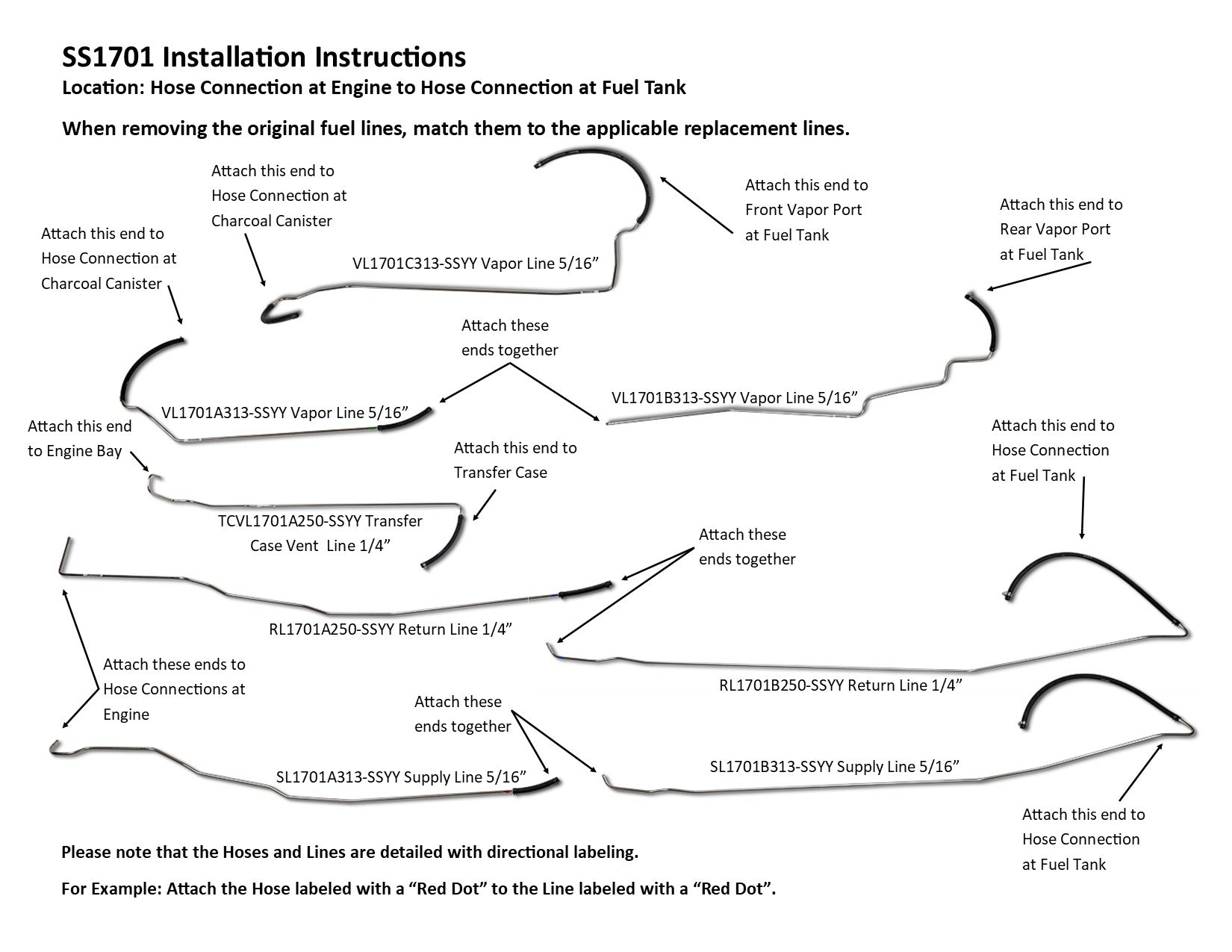 Ensemble de conduites de carburant EZ Install pour Chevy Silverado 2000 1500 Exc. HD, cabine allongée 4,8 L Non Flex Fuel SS888-G1A Acier inoxydable