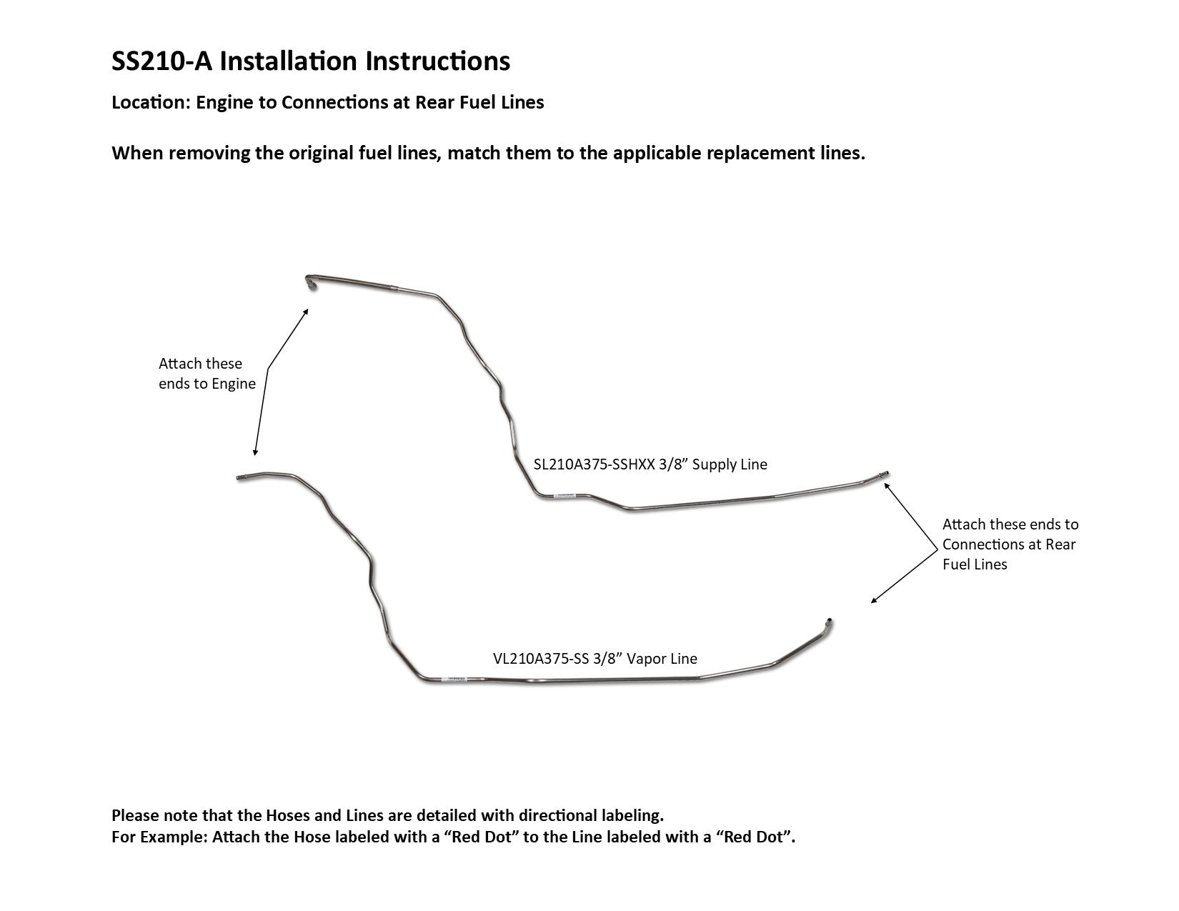 Chevy Colorado Fuel Line Set 2007 Reg Cab 6ft Bed 3.7L SS210-A2B Stainless Steel