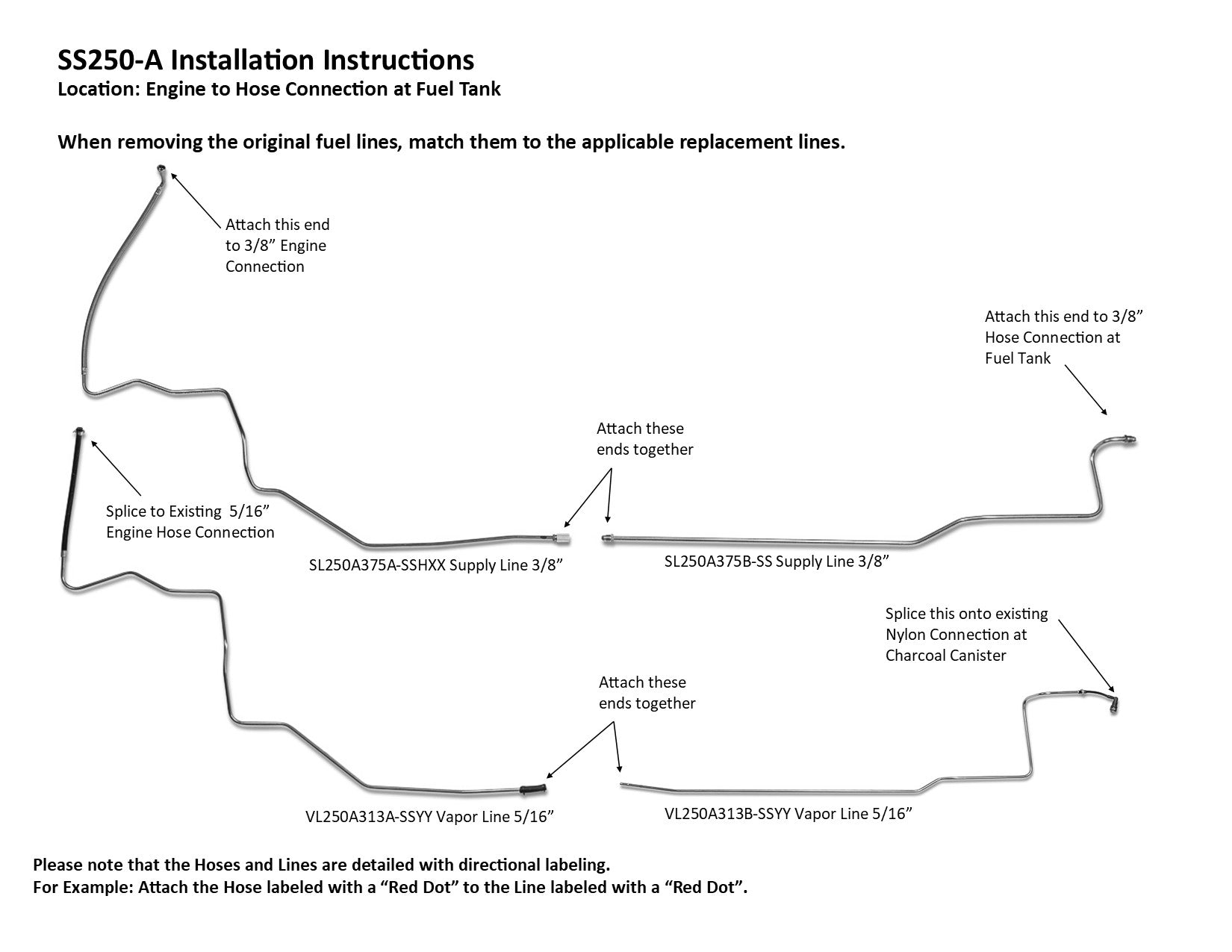Cadillac SRX Fuel Line Set 2007 3.6L SS250-A1D Stainless Steel