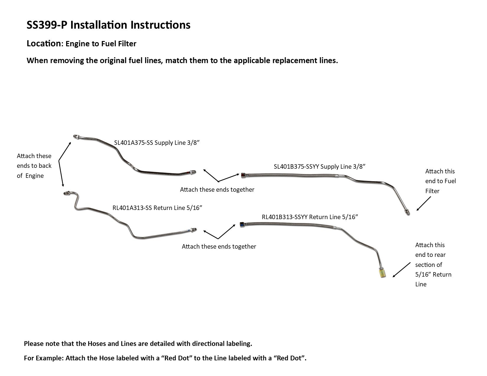 Chevy Front Fuel Line Set 1990 C1500 2WD Reg Cab 6.5ft Bed 4.3L SS399-P1A Stainless Steel