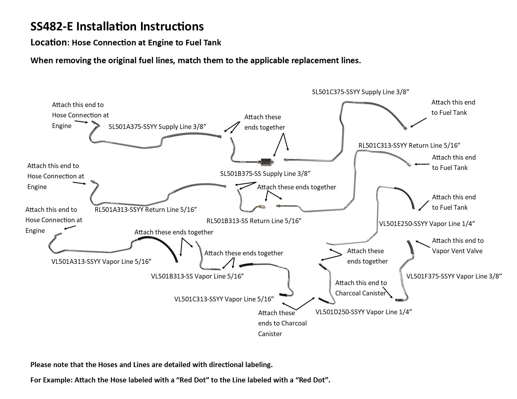 GMC Safari Fuel Line Set 1996 4.3L SS482-E2A Stainless Steel