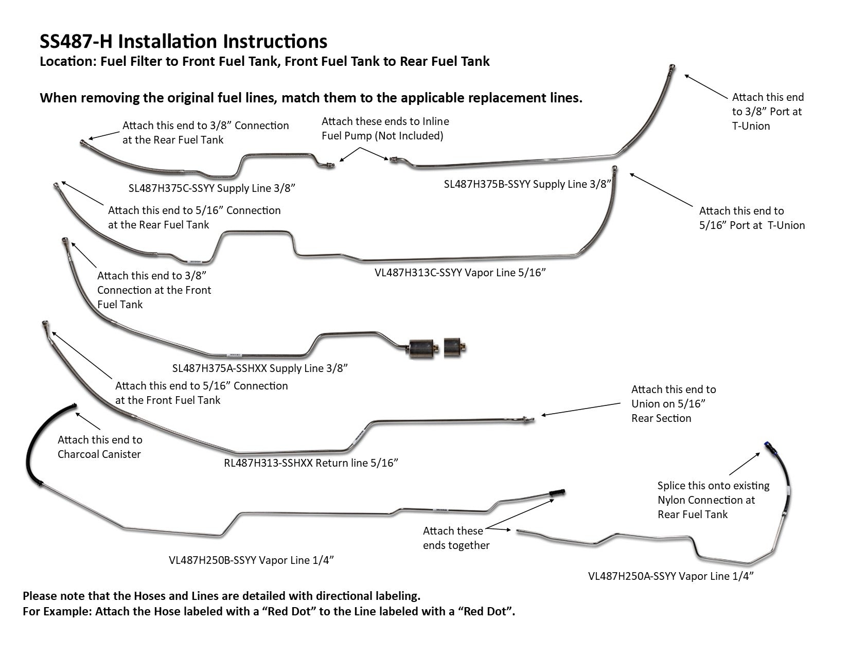 GMC Truck Rear Fuel Line Set 1998 C3500 Reg Cab & Chassis 2WD 159.9" WB 7.4L SS487-H2A