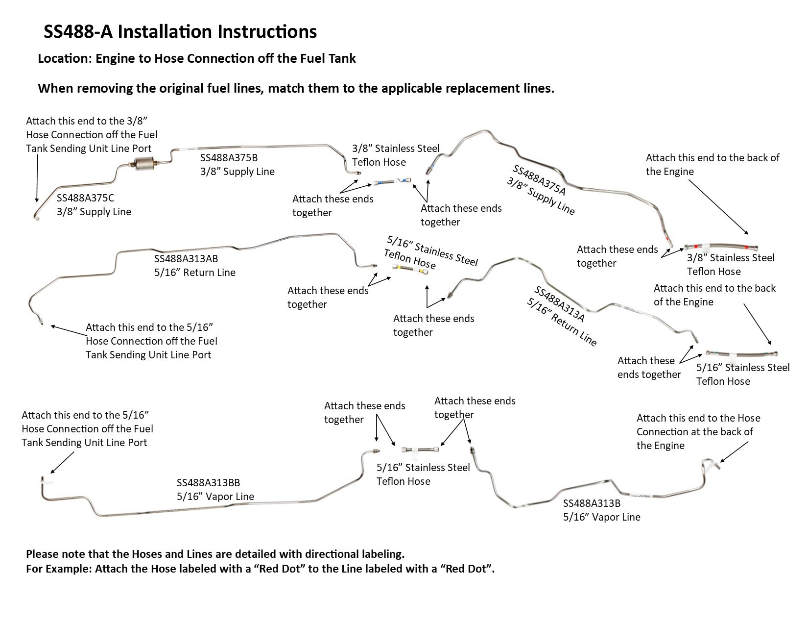 Ensemble de conduites de carburant GMC Sierra 2002 2500HD/3500HD/3500 Ext Cab 6.5ft/8ft Bed 8.1L SS488-A2E Acier inoxydable