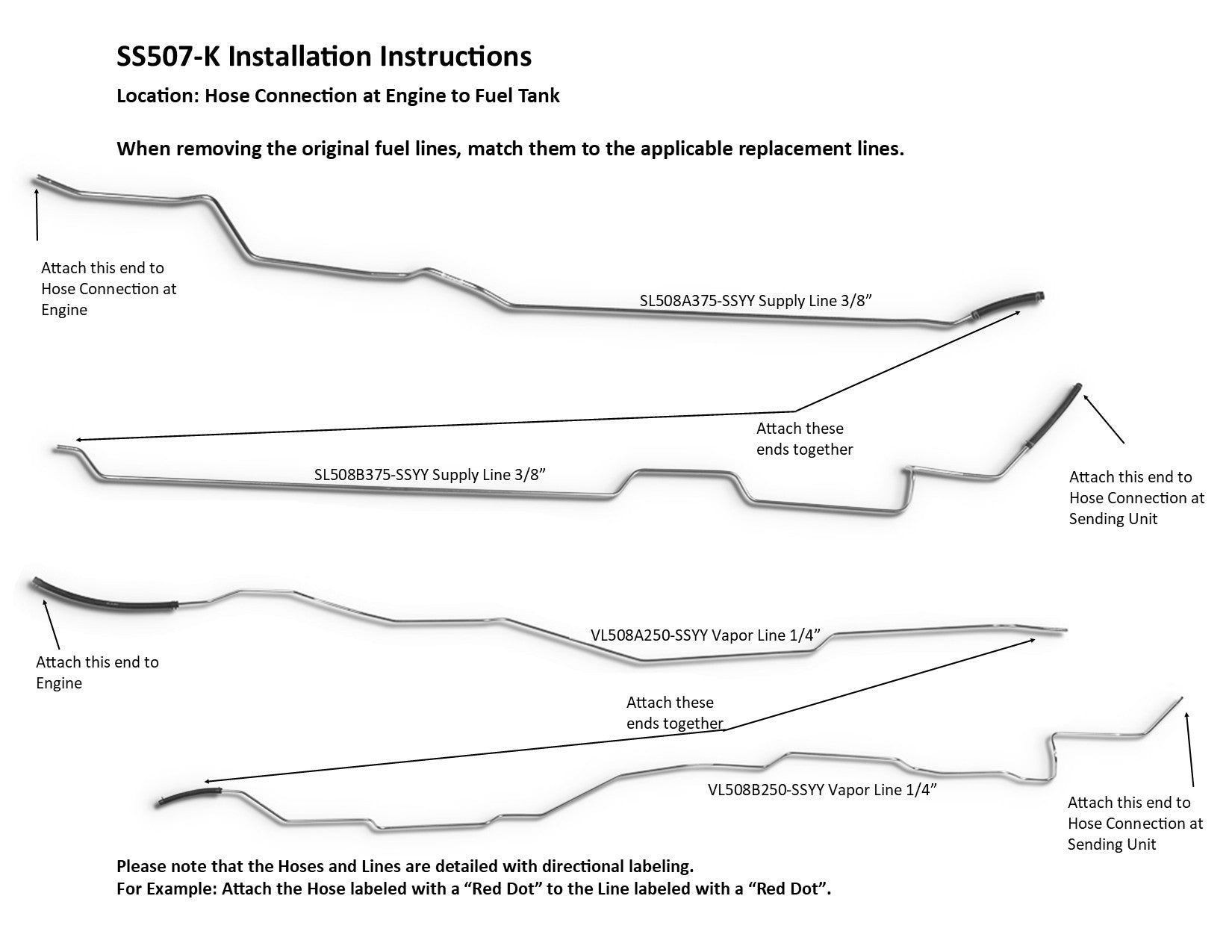 GMC Suburban Fuel Line Set 1982 K1500 5.7L SS507-K2A Stainless Steel