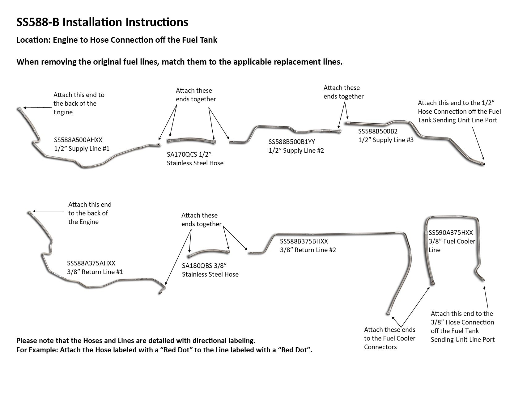 GMC Sierra Fuel Line Set 2002 C/K2500HD/3500 Ext Cab 6.6L Diesel w/Engine Code LB7 SS588-B2B Stainless Steel