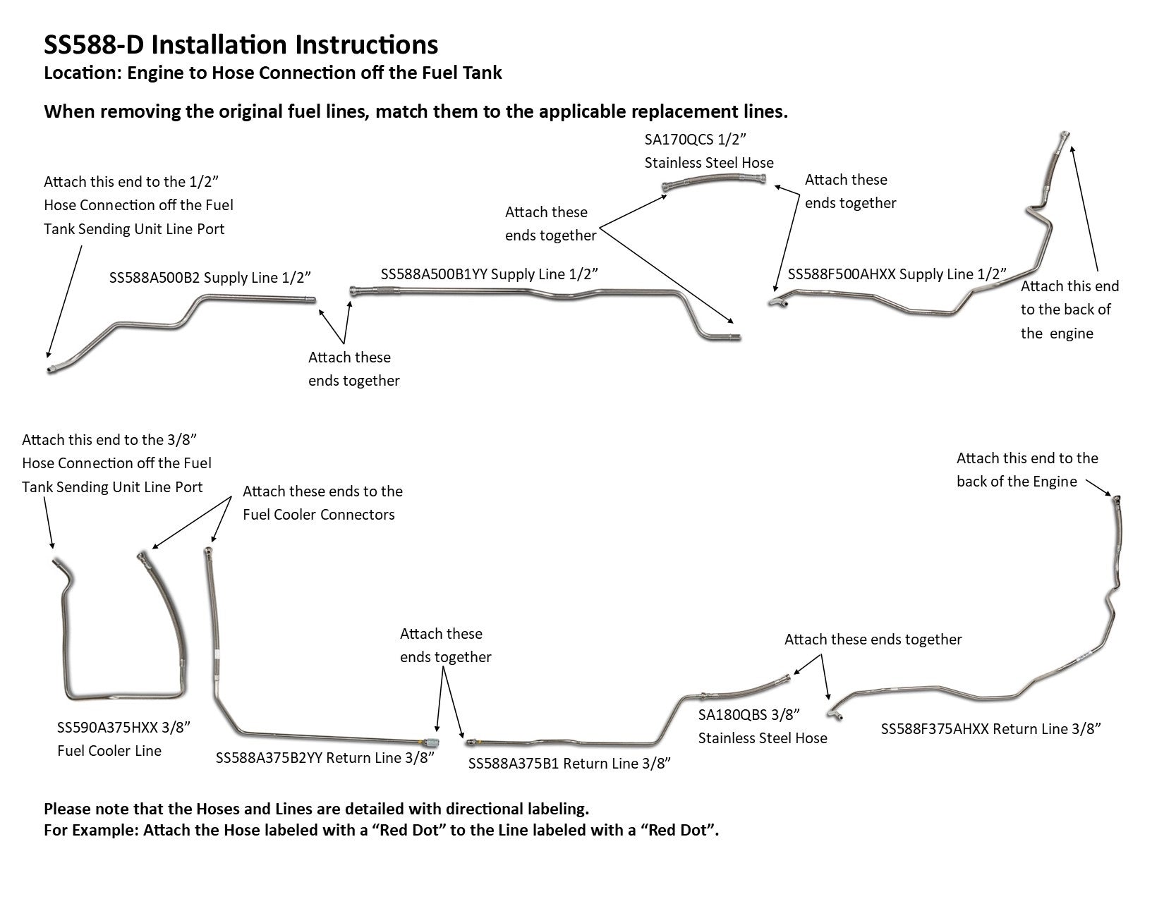 GMC Sierra Fuel Line Set 2006 C/K2500HD/3500 Crew Cab 6.6L SS588-D2B Stainless Steel