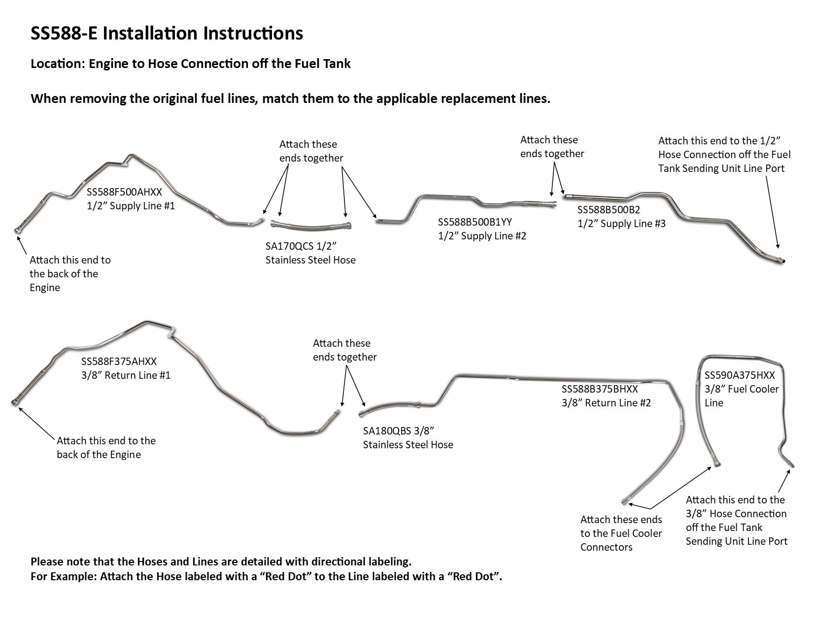 Chevy Silverado Fuel Line Set 2007 C/K2500HD/3500 Ext Cab 6.6L Diesel w/Engine Code LBZ, LMM SS588-E5A Stainless Steel