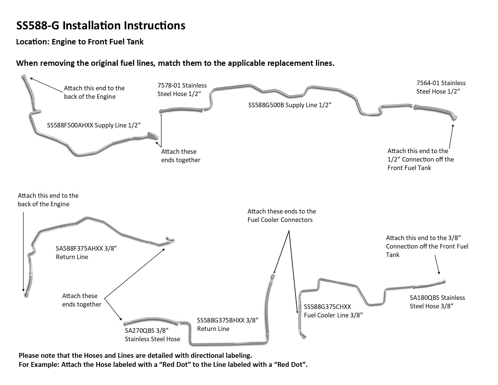 Chevy Silverado Fuel Line Set 2008 Reg Cab & Chassis 135.5" & 137" & 161.5" WB 6.6L SS588-G1E Stainless Steel