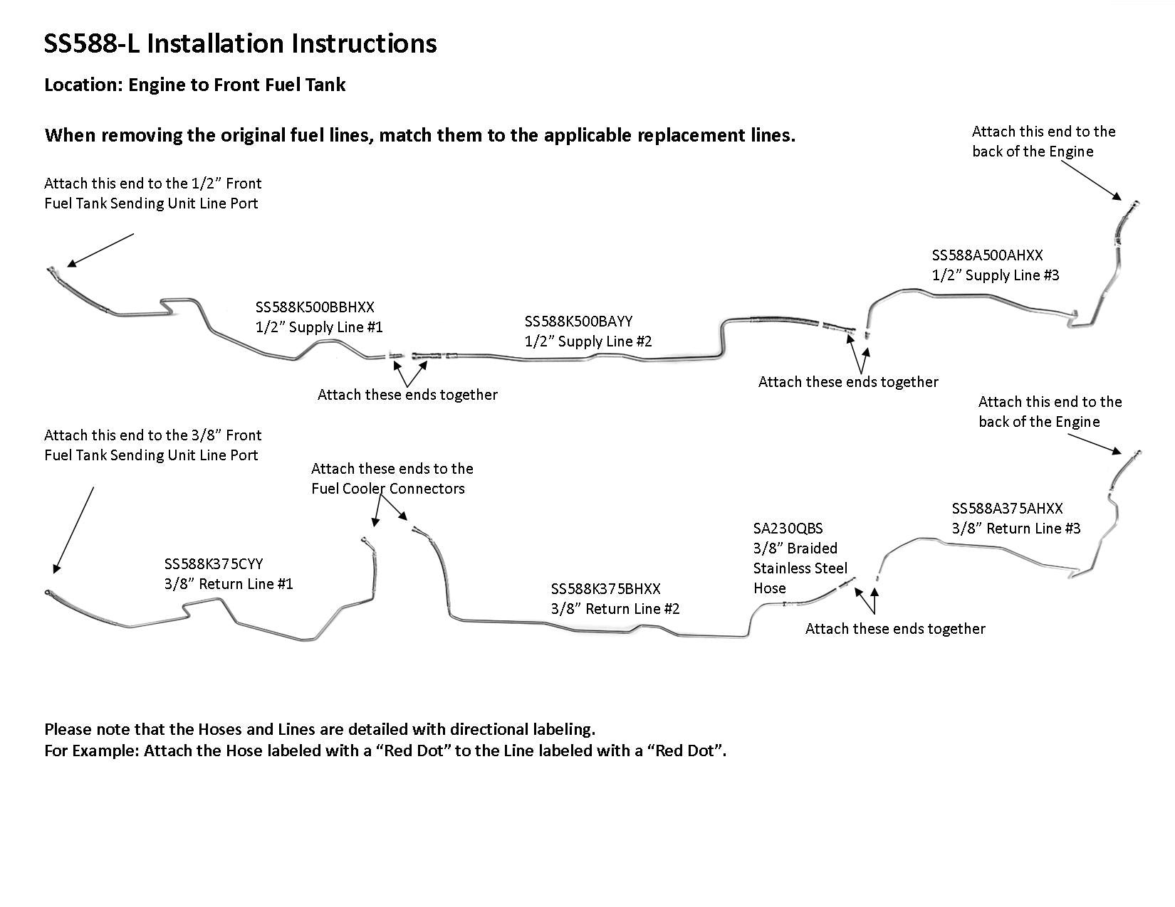 Chevy Silverado Fuel Line Set 2002 Ext Cab & Chassis 161.5" & 185.5" WB 6.6L SS588-L1B Stainless Steel