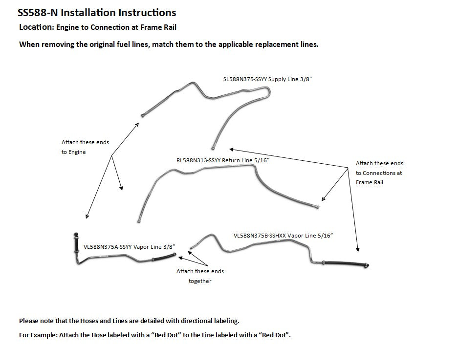 Chevy Kodiak Front Fuel Line Set 2003 C4500/5500 8.1L SS588-N1A Stainless Steel
