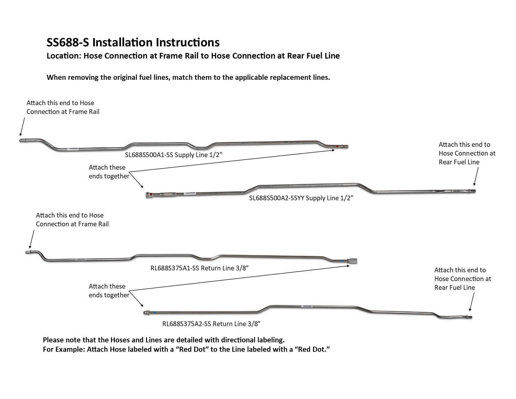 GMC TopKick Intermediate Fuel Line Set 2003 C4500/5500 w/165.5" WB 6.6L SS688-S2A Stainless Steel