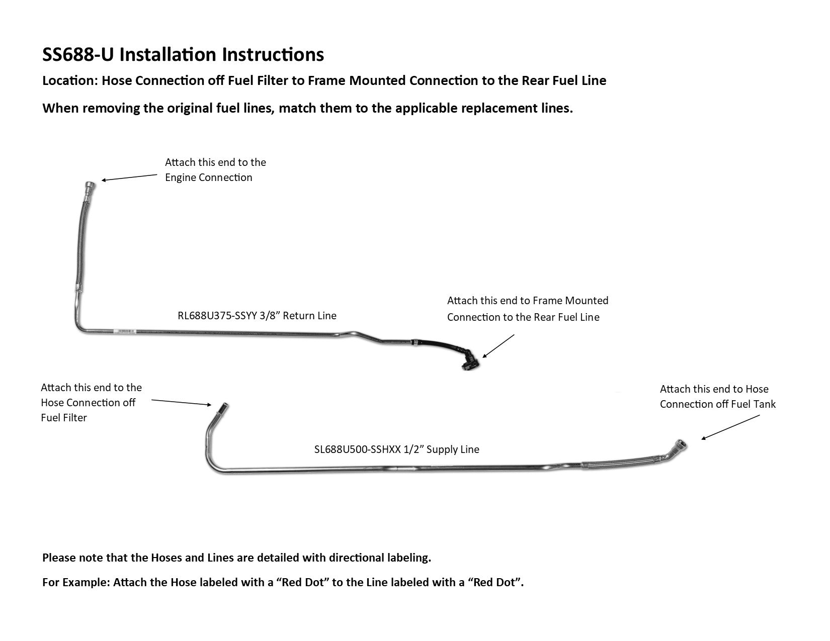 GMC Topkick Intermediate Fuel Line Set 2006 C6500/7500/8500 7.2L SS688-U2C Stainless Steel
