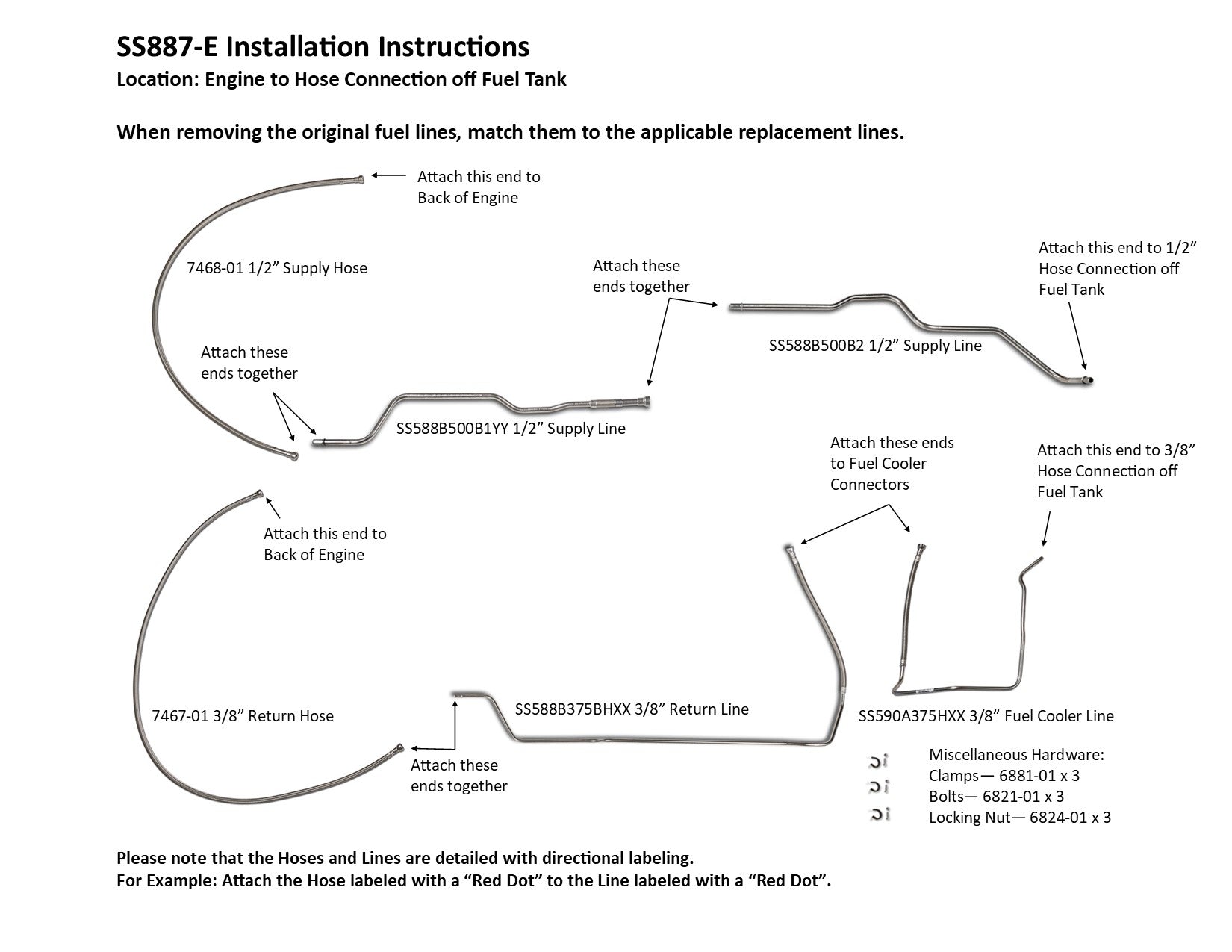 Ensemble de conduites de carburant EZ Install pour Chevy Silverado 2006 C/K2500HD/3500 Ext Cab 6.6L SS887-E1C Acier inoxydable