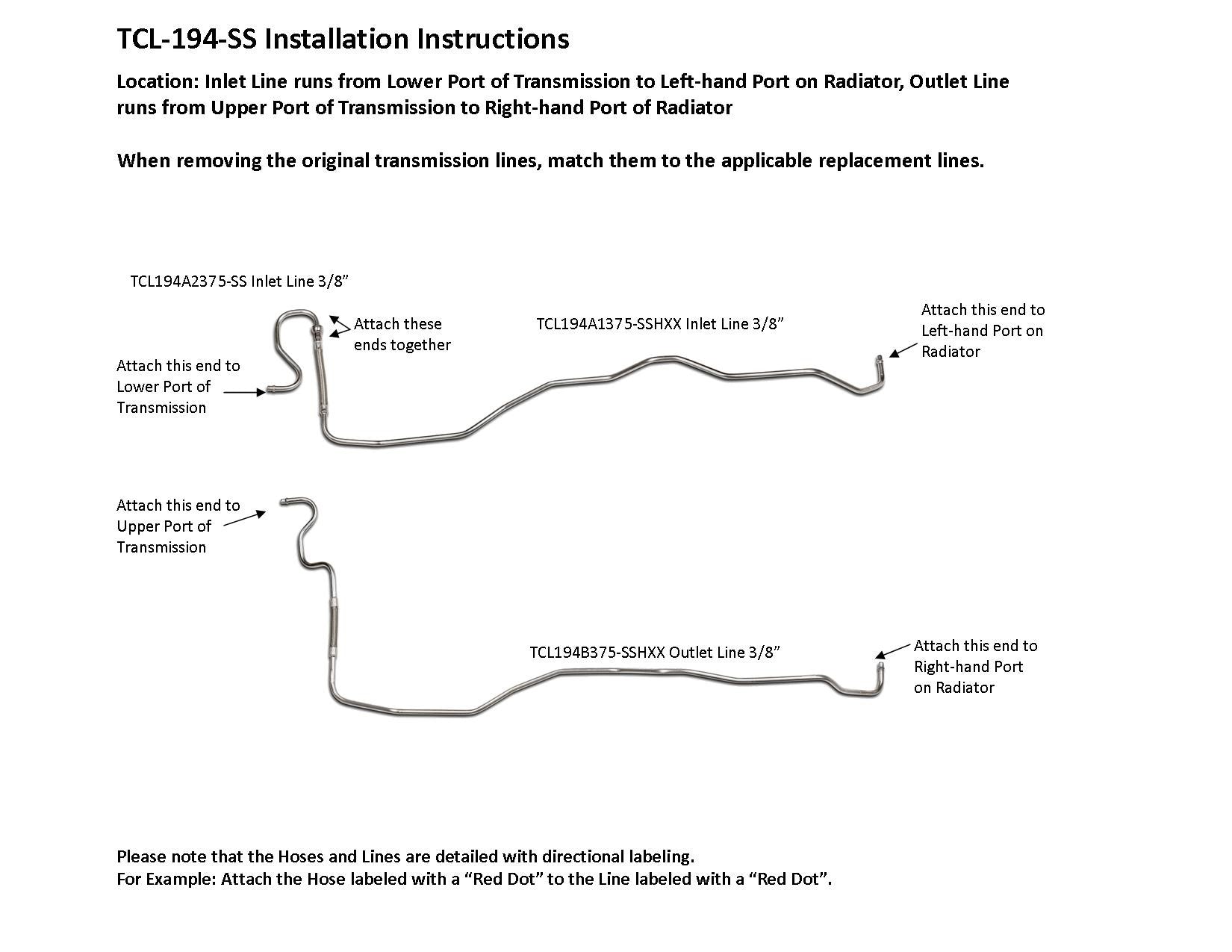Chevy Colorado Transmission Line Set 2010 Ext Cab 6ft Bed/Crew Cab 5ft Bed 5.3L TCL-194-SS1B Stainless Steel